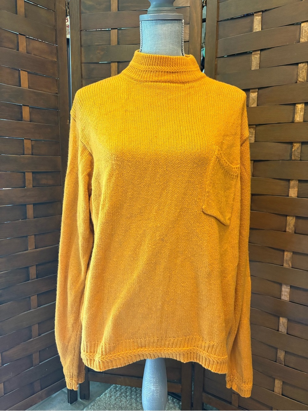 Vintage 80s 90s Women's Mustard Mock Neck knit Sweater Gold mustard size large